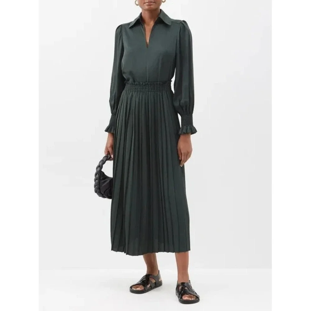 See By Chloe Skirt Set Outfit Coord Green Satin Top Pleated Midi Maxi Skirt 40 4